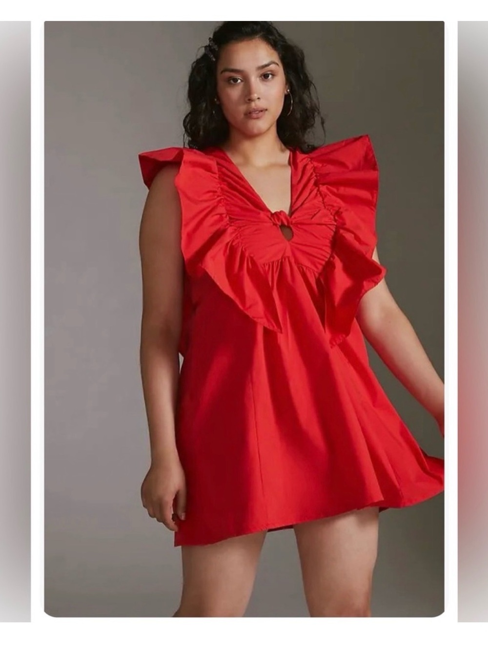Bold Red Ruffle-Trim Mini Dress